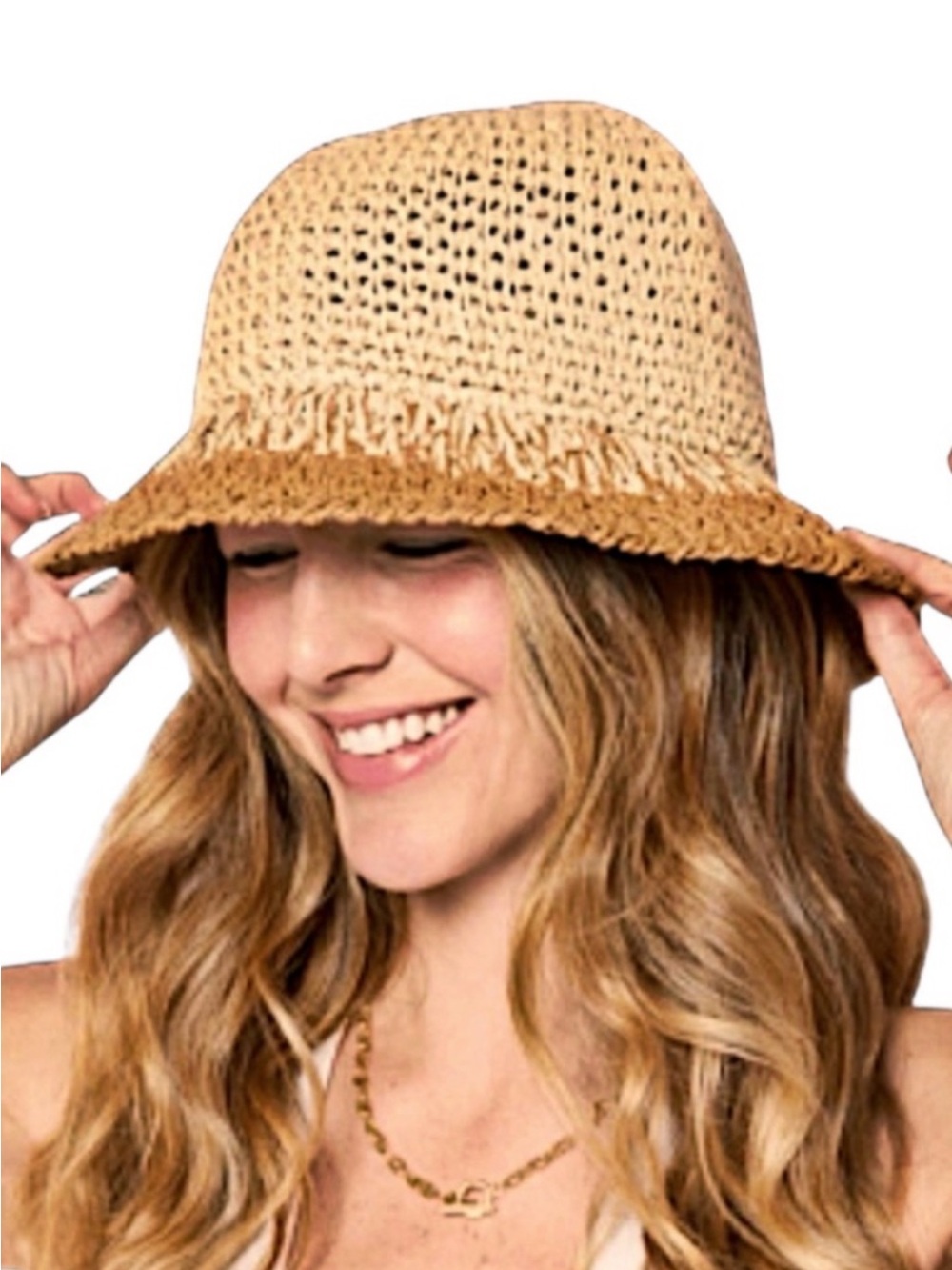 Eugenia Kim Two-Tone Woven Straw Bucket Hat in Natural and Tan NWT
